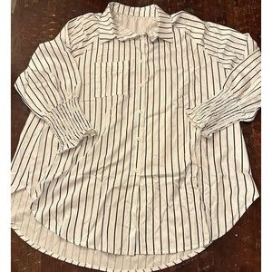 SHEIN Women’s Button up Black White Striped Top 2xl Ruffle Big